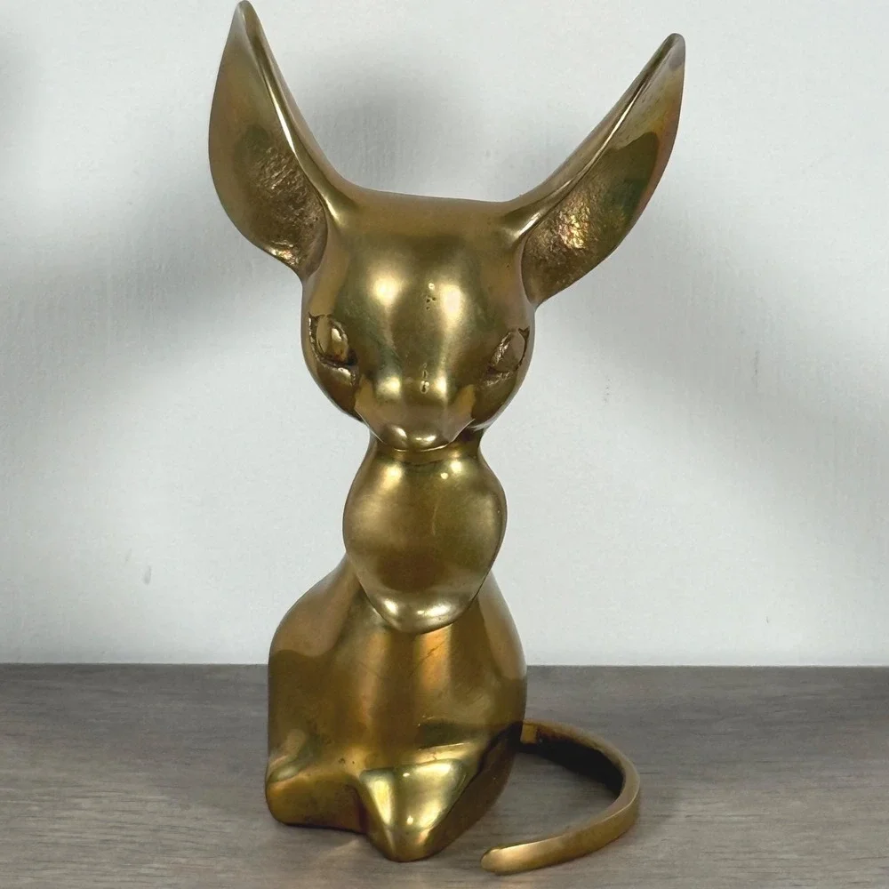 Big Ear MCM Stylized Solid Brass Mouse Figurine Made in Korea 5.25